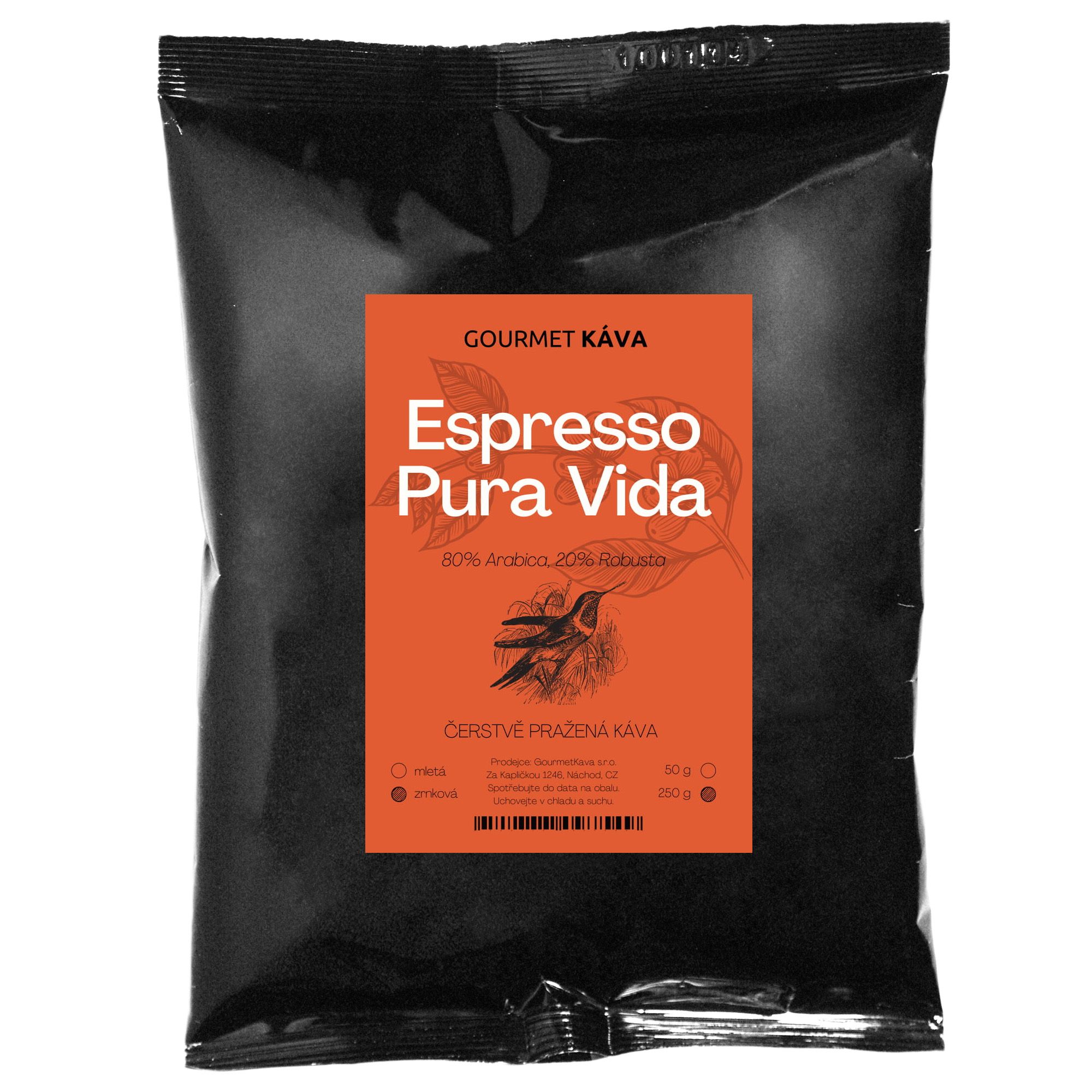 Káva Espresso Pura Vida 250g,Espresso směs Pura Vida, zrnková káva
